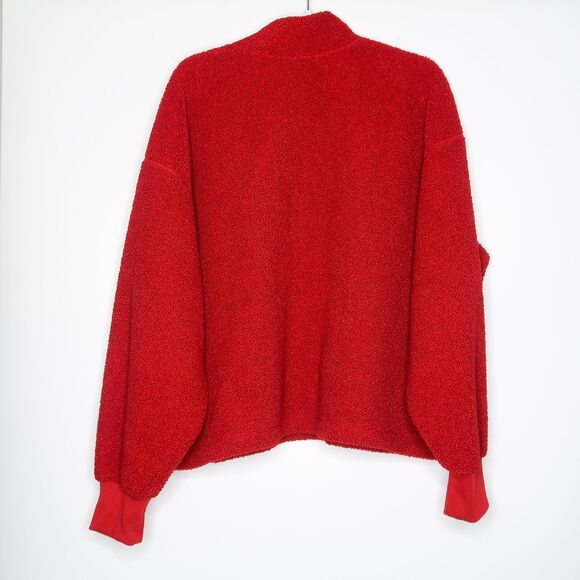Free Assembly Womens Teddy Fleece Sweater Size XXXL Red Pullover Half Zip - Picture 2 of 9